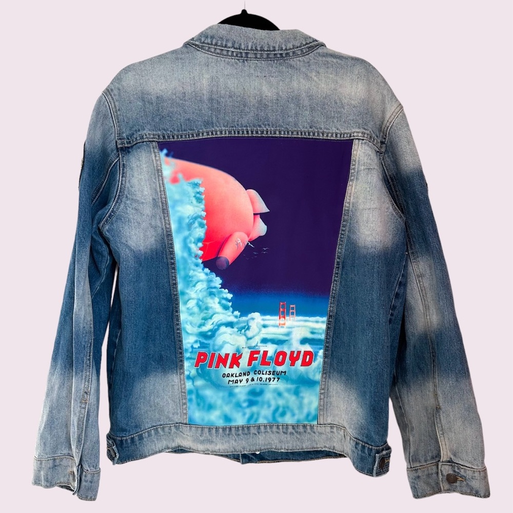 American Vintage Blue Denim Jacket with Pink Floyd Graphic